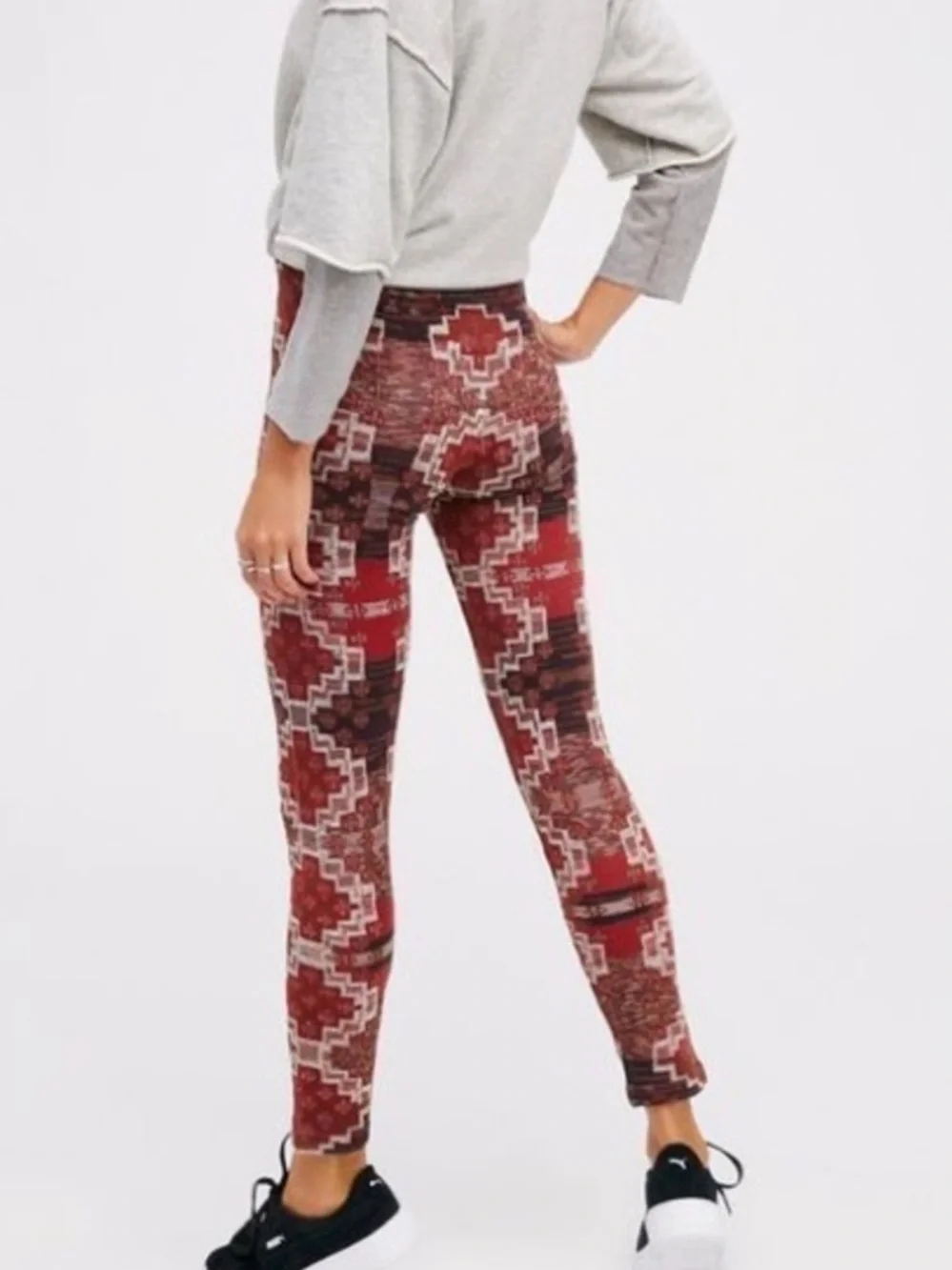 Free People Printed Knit Leggings | Boho Aztec Southwest Pattern | Size M